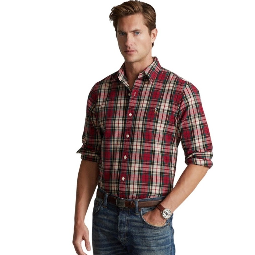 Polo Ralph Lauren Classic Fit Plaid Button‎ Down Shirt Men Red Green Beige XXL